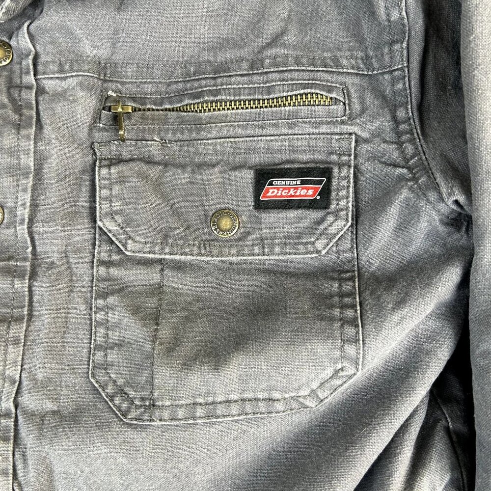 Dickies Jacket Mens Medium Gray Hooded Chore Shacket Utility Zip Snap - Picture 2 of 9
